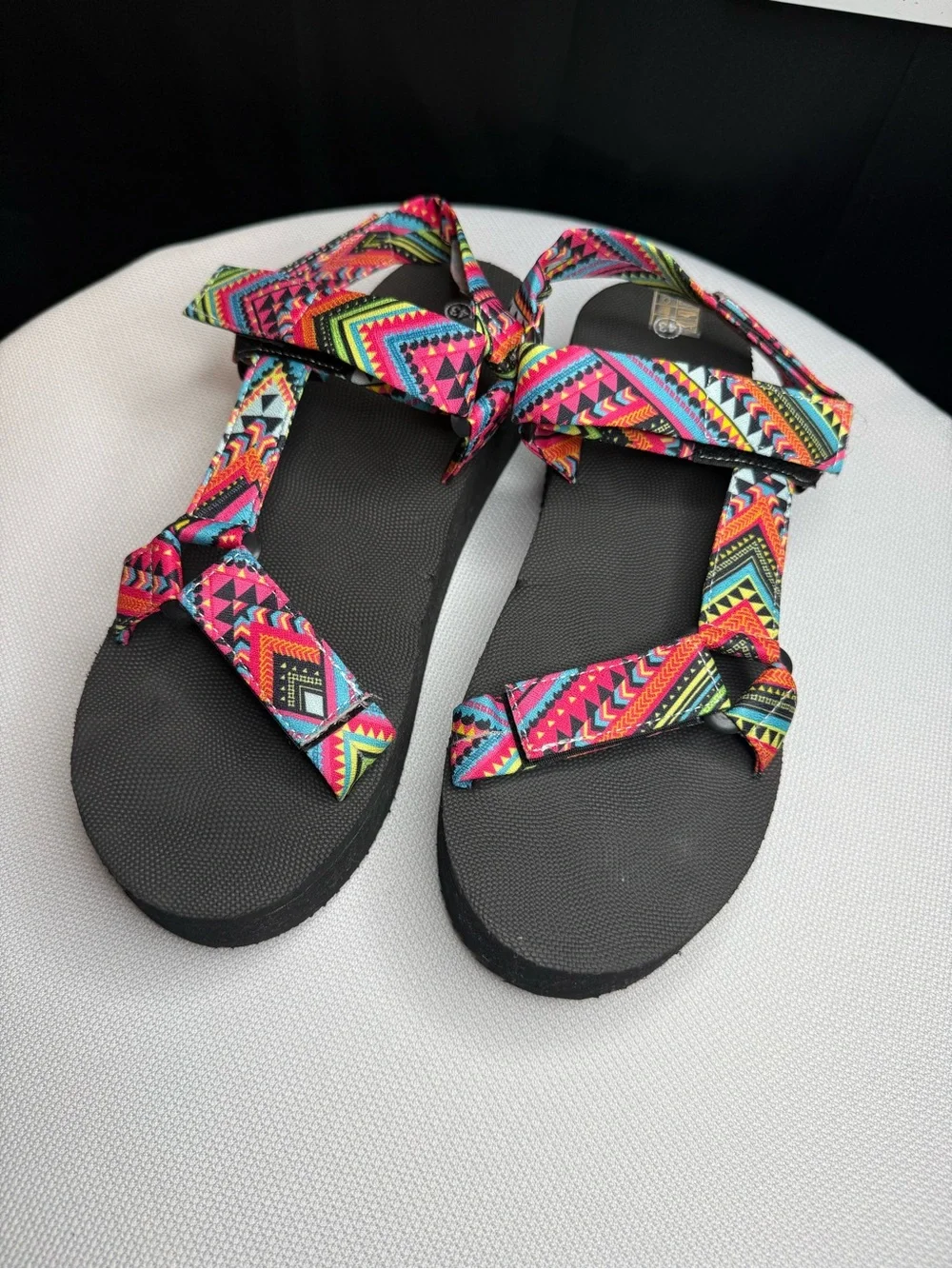 Women’s Colorful Aztec Strap Sandals - Black Footbed-New